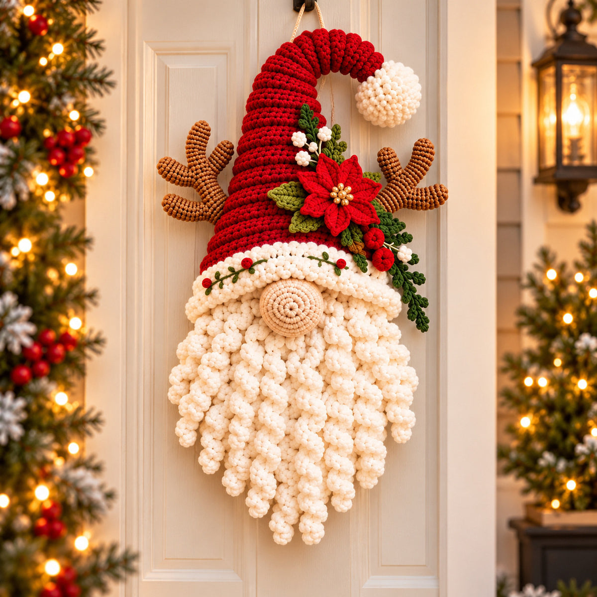 Christmas Reindeer Gnome Crochet Pattern PDF – Santa Hat Door Hanger