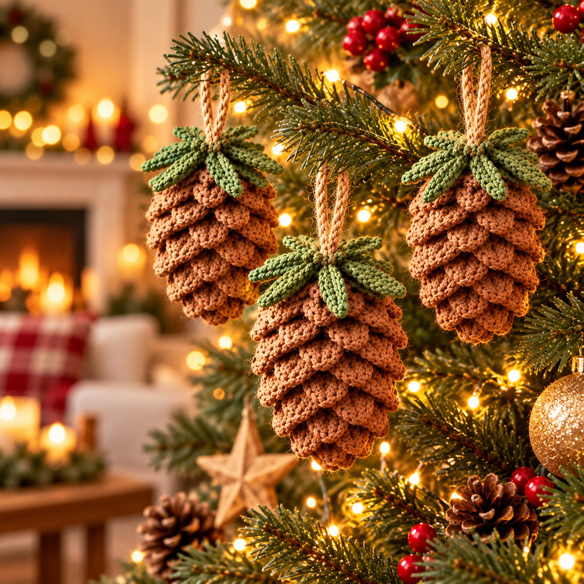 Realistic Pine Cone Crochet Pattern PDF – Rustic Christmas Woodland Ornament