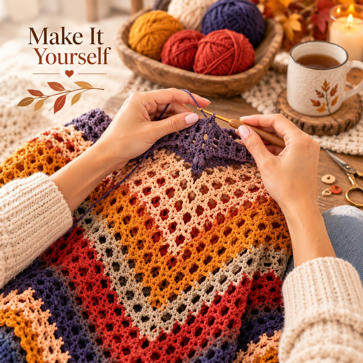 Hooded Poncho Crochet Pattern PDF – Boho Openwork Cape with Video Tutorial
