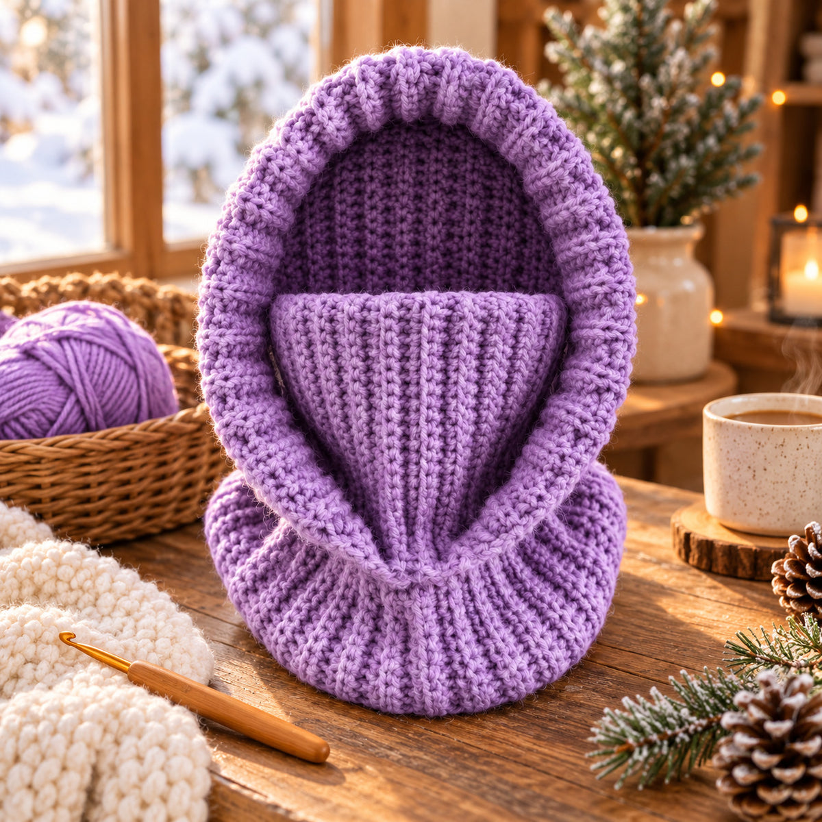 3-in-1 Crochet Balaclava Hood Pattern PDF – Ribbed Turtleneck Cowl