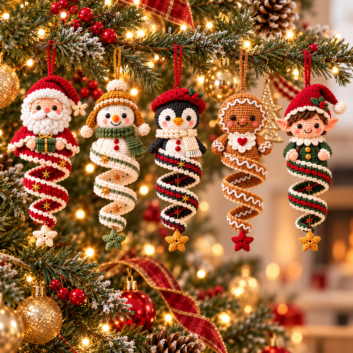 10 Christmas Spiral Ornament Crochet Patterns Bundle PDF – Santa, Snowman & More