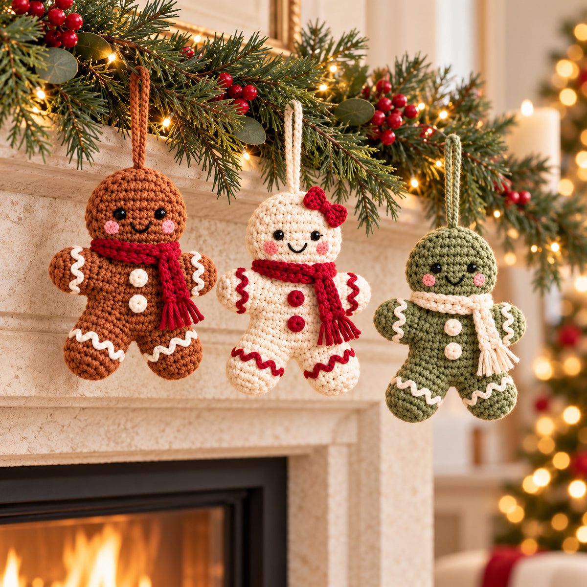 Gingerbread Ornament Crochet Pattern PDF – Scarf, Bow & 3 Colorways
