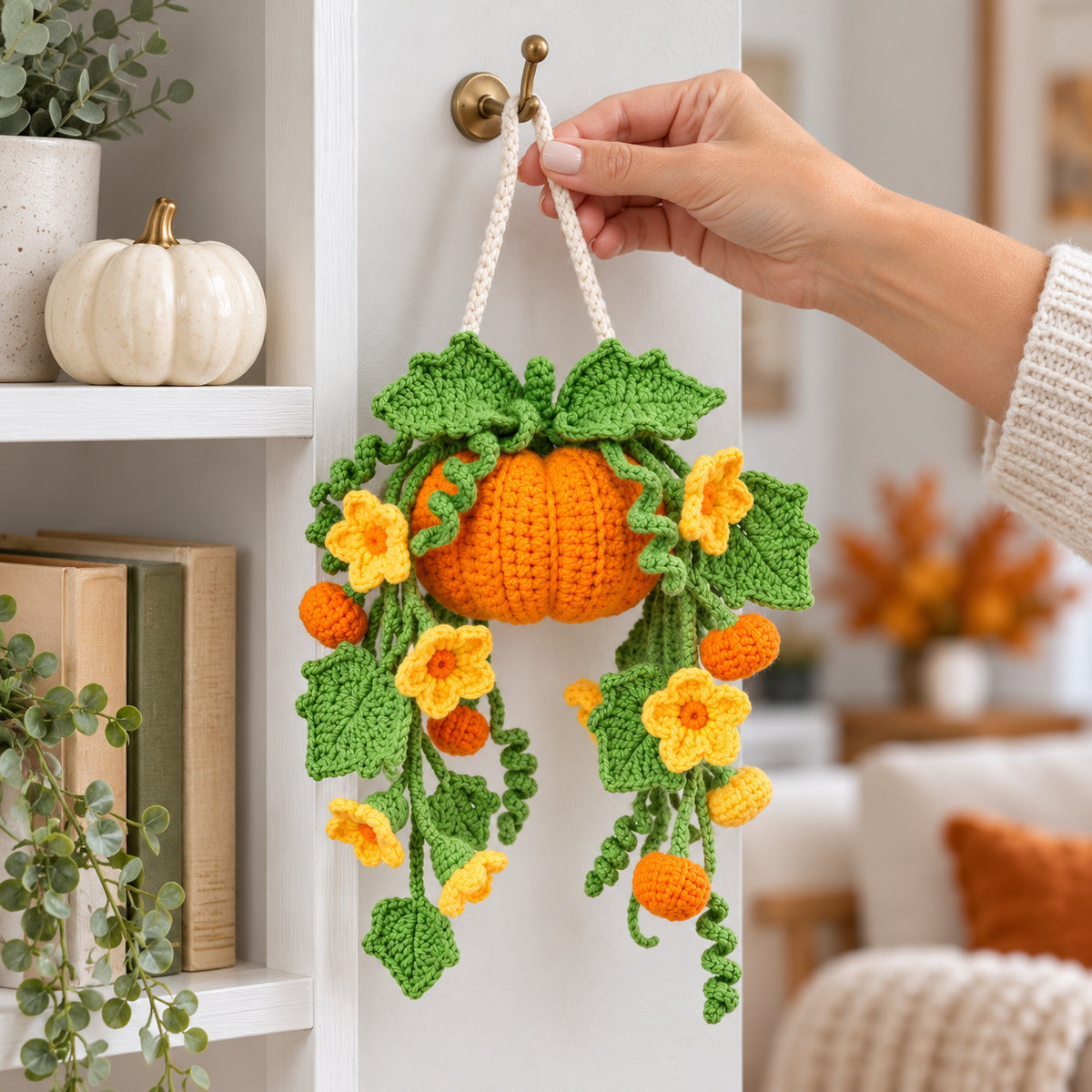 Pumpkin Hanging Plant Crochet Pattern PDF – Fall Wall Decor