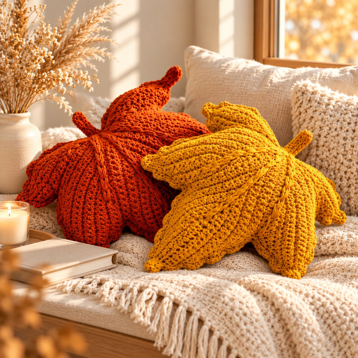 Maple Leaf Pillow Crochet Pattern PDF – Beginner Fall Home Decor