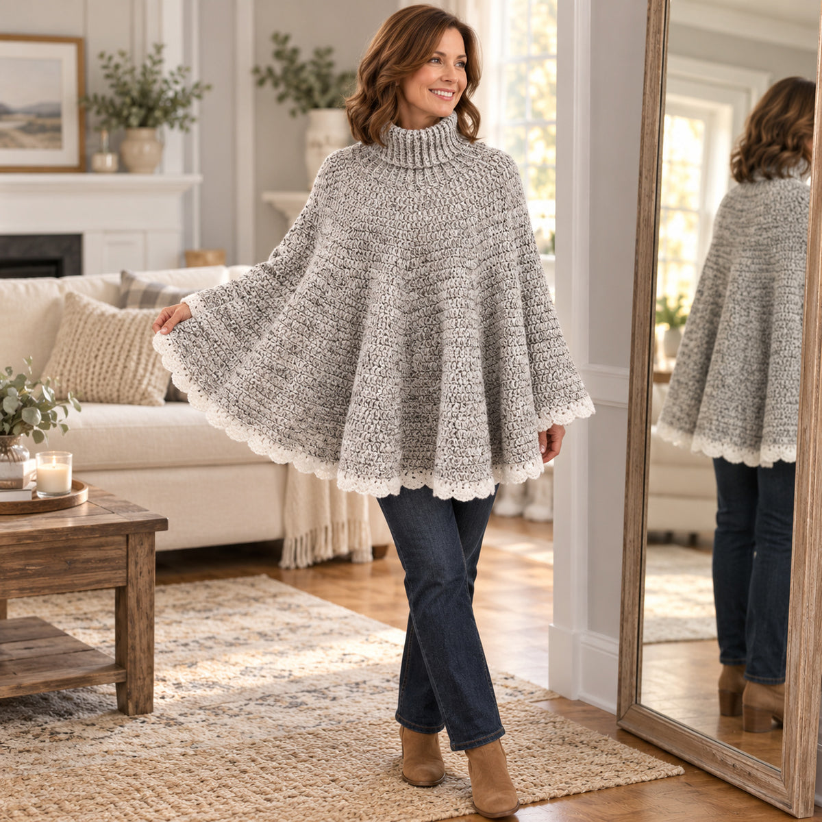 Roll Neck Poncho Crochet Pattern PDF – Beginner Top-Down No-Sew Design