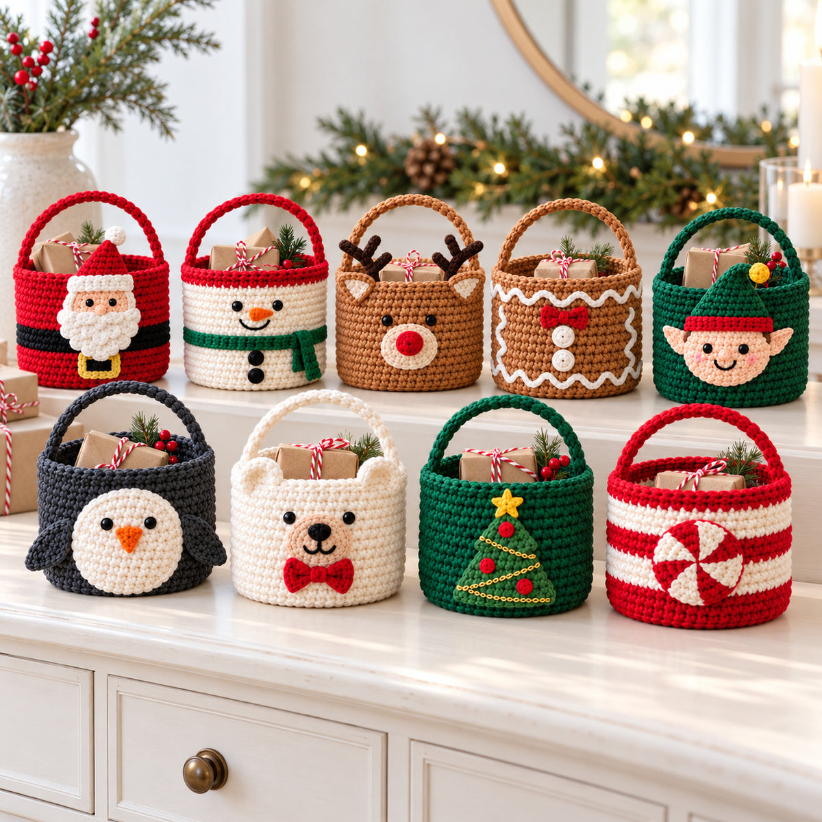 9 Christmas Crochet Basket Patterns Bundle PDF – Santa, Snowman, Reindeer & More
