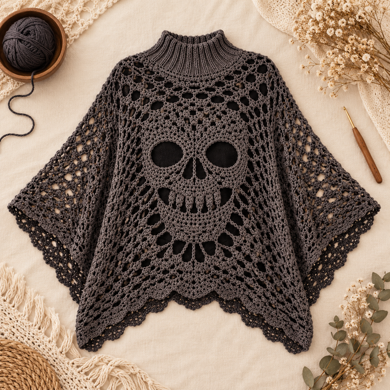 Morrigan Skull Lace Poncho β PDF Crochet Pattern