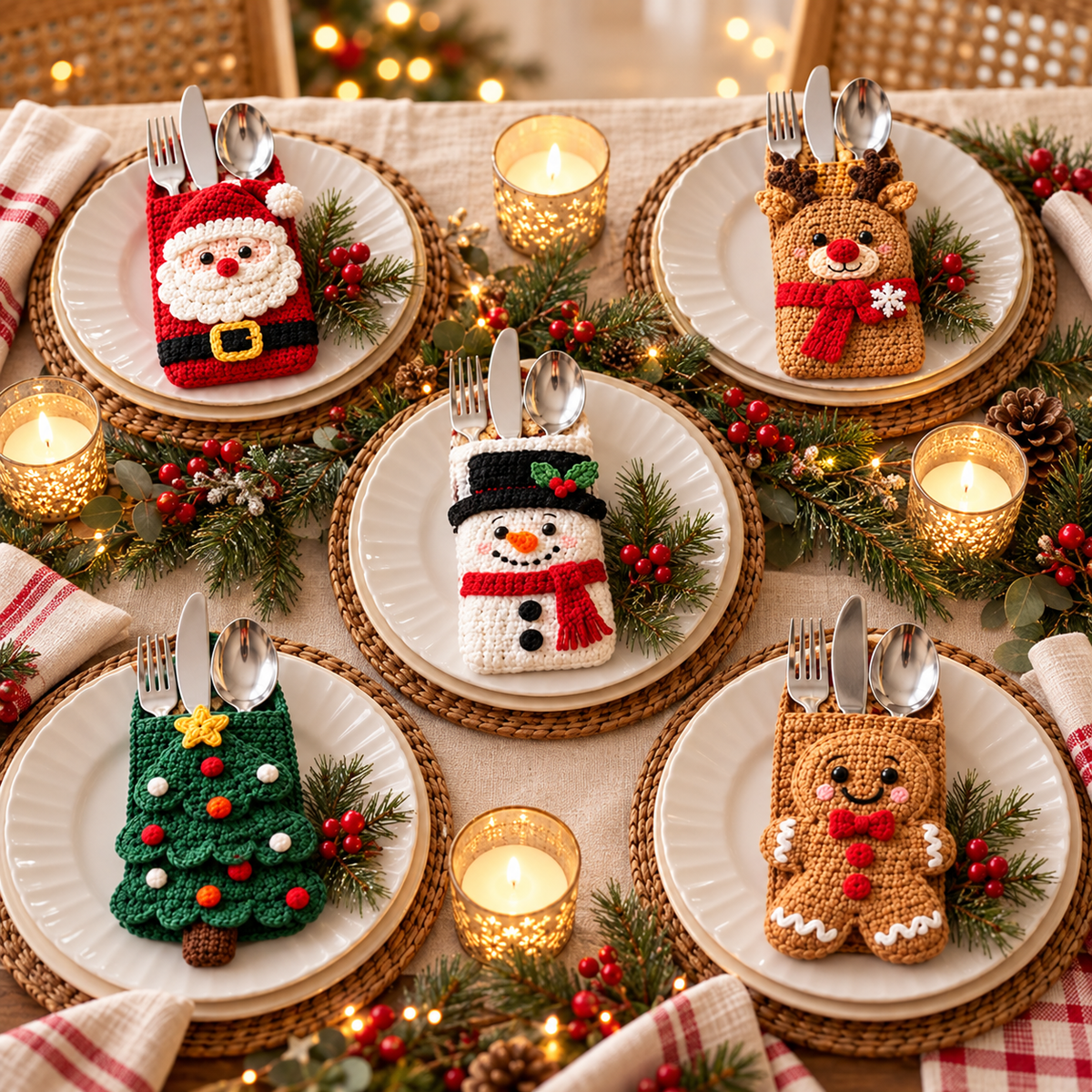 Christmas Cutlery Holder Crochet Pattern PDF – Festive Table Decor