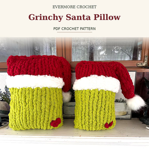 Mischievous Green Santa Pillow Hand Knit Pattern PDF – Chunky Christmas Decor