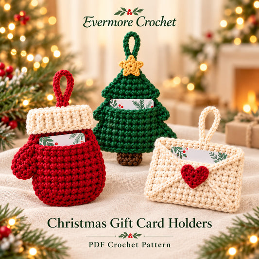3 Christmas Gift Card Holder Crochet Patterns PDF – Heart, Mitten & Tree