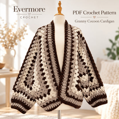 Hexagon Cardigan Crochet Pattern PDF – Oversized Chunky Sweater S/M–L/XL