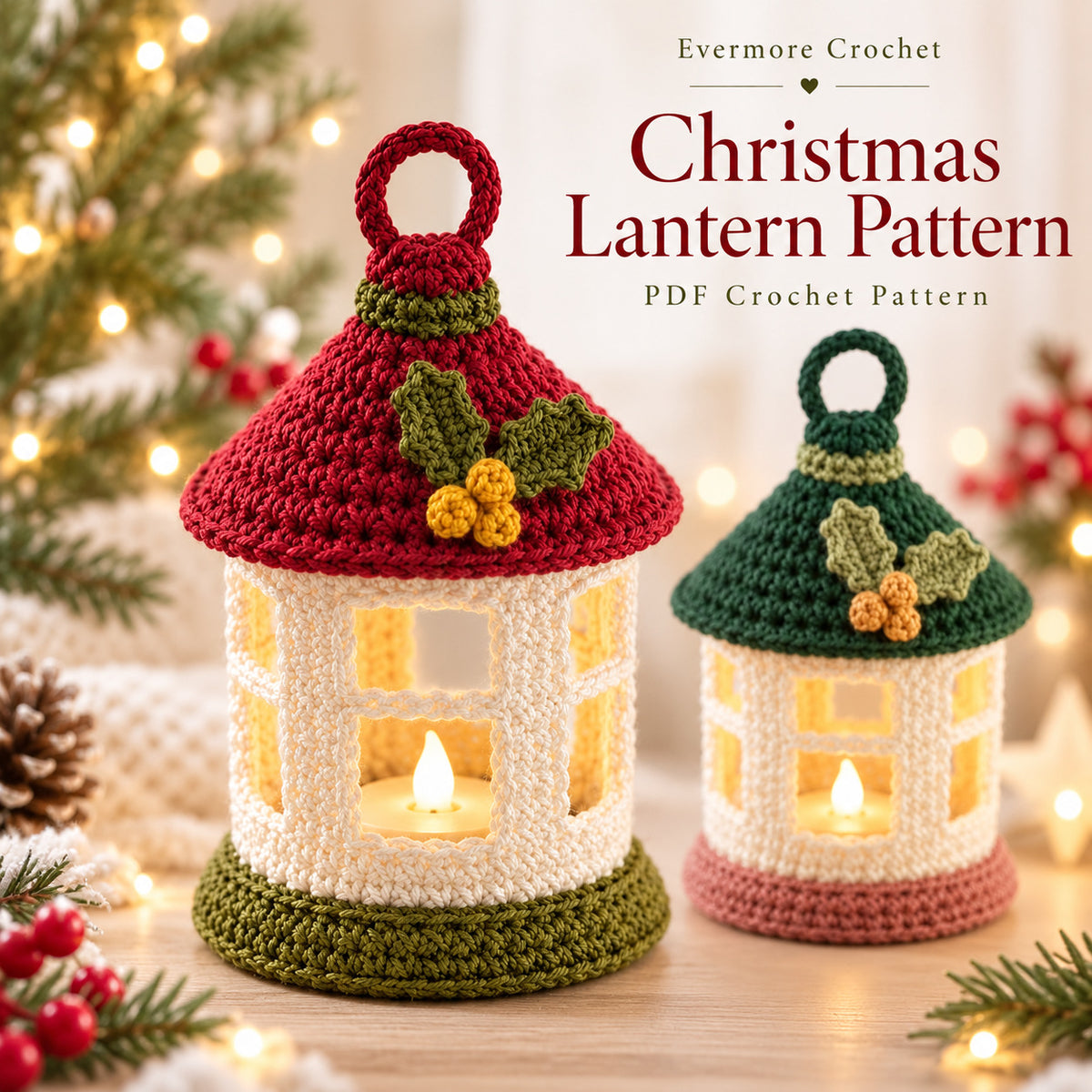 Mini Christmas Lantern Crochet Pattern PDF – LED Tealight Holder
