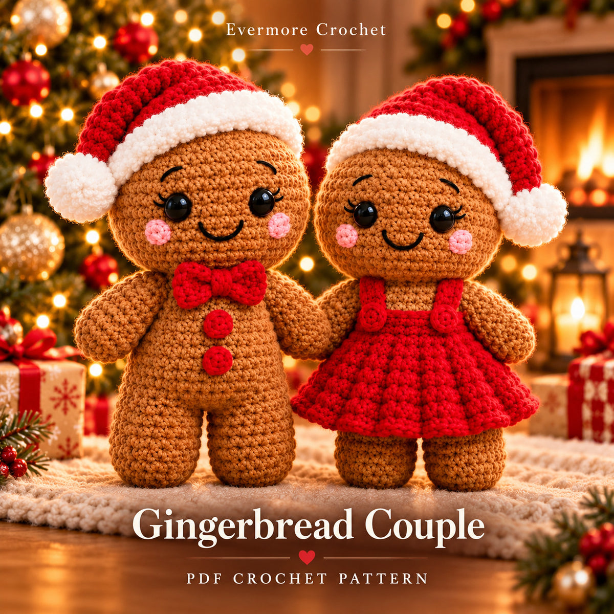 2 Gingerbread Christmas Doll Crochet Patterns PDF – Boy & Girl Santa Hat Couple