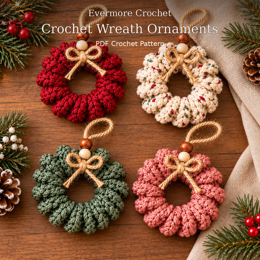 Curly Wreath Crochet Pattern PDF – Rustic Christmas Ornament & Gift Topper