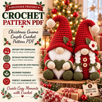 Christmas Gnome Couple Crochet Pattern PDF – Holiday Gnome Amigurumi Decor & Handmade Gift