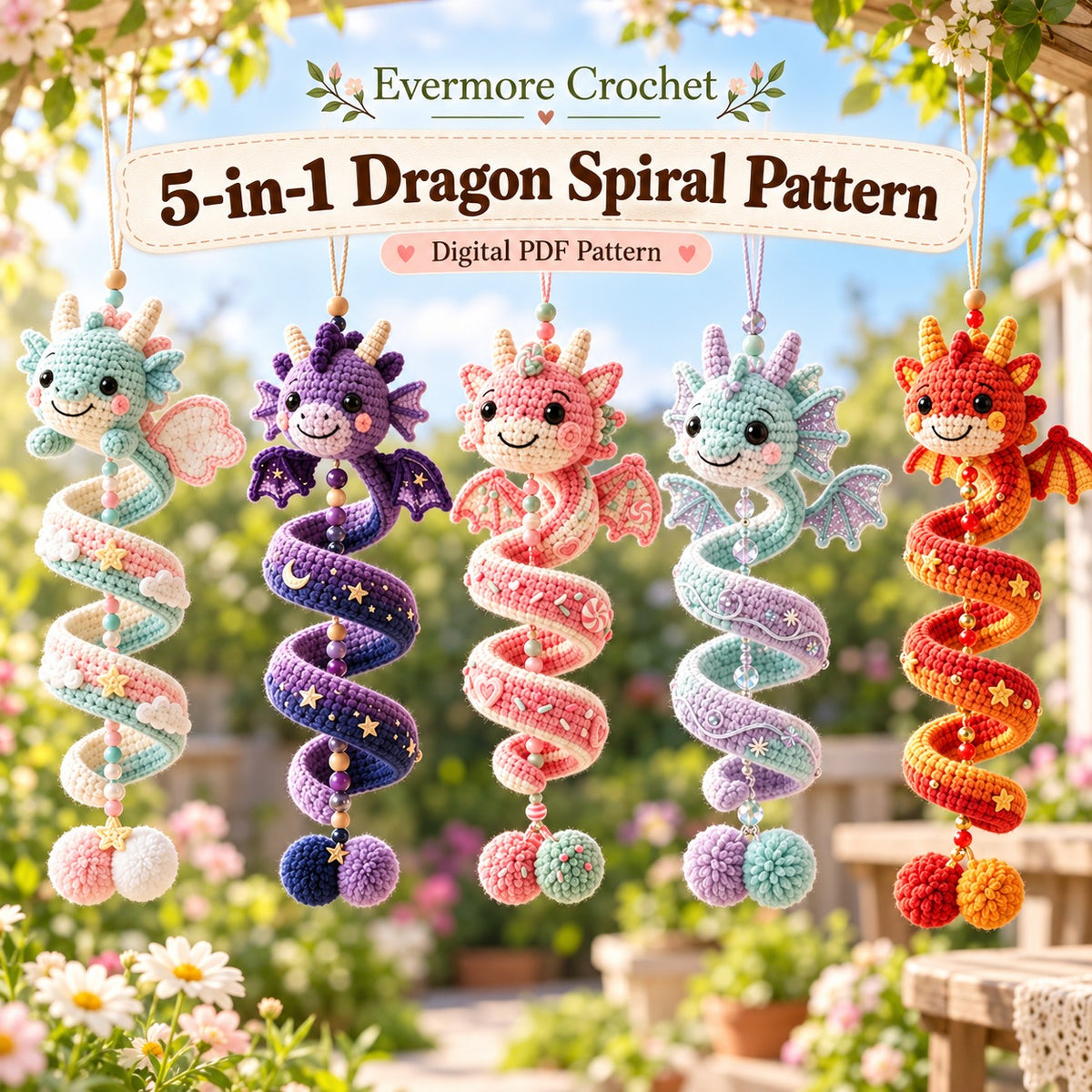 Crochet Dragon Spiral Hanging Pattern PDF – Beginner Fantasy Wall Decor