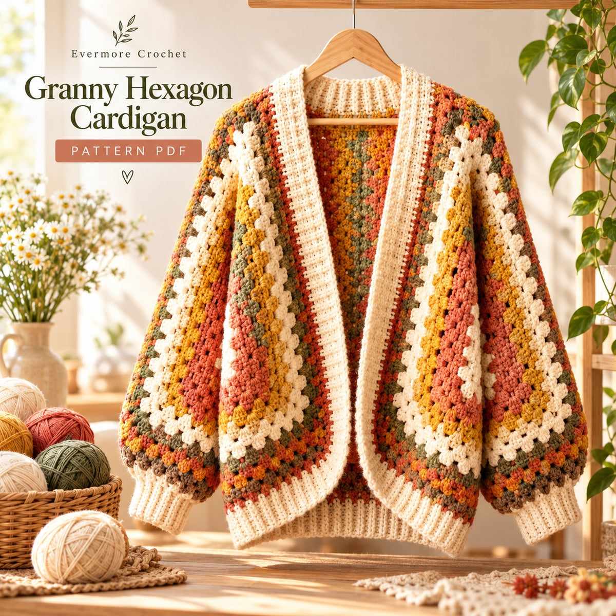 Granny Hexagon Cardigan Crochet Pattern PDF – Oversized Hexicardi Sweater