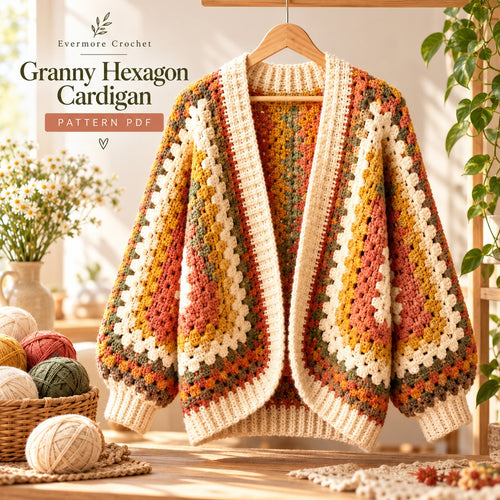 Granny Hexagon Cardigan Crochet Pattern PDF – Oversized Hexicardi Sweater