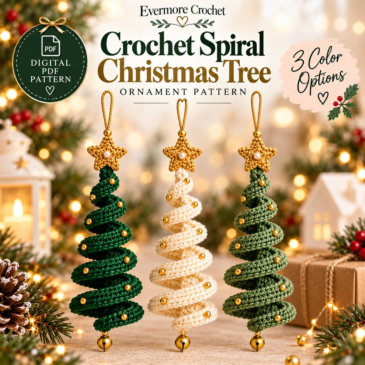 Christmas Tree Crochet Ornament Pattern PDF – Hanging Spiral Xmas Decor