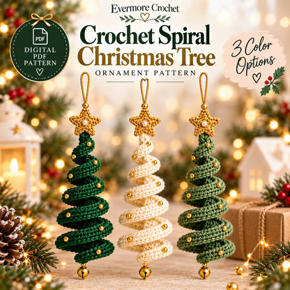 Christmas Tree Crochet Ornament Pattern PDF – Hanging Spiral Xmas Decor