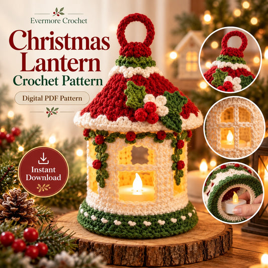 Crochet Christmas Lantern Pattern PDF – 3D Holiday LED Tea Light Holder