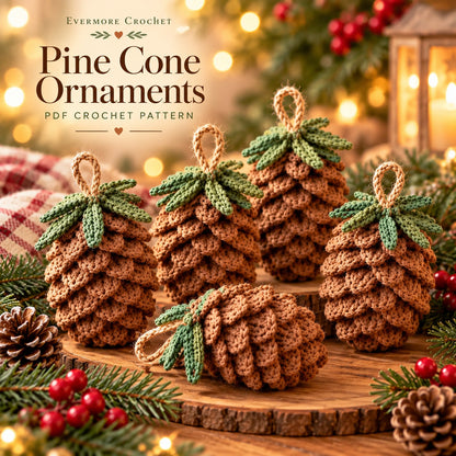 Realistic Pine Cone Crochet Pattern PDF – Rustic Christmas Woodland Ornament