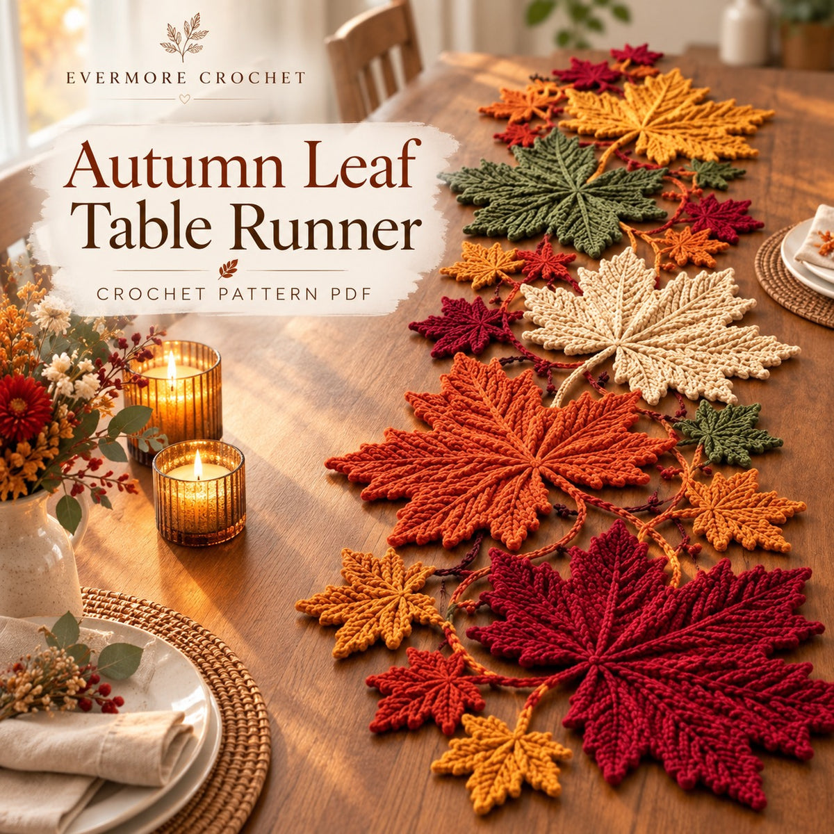 Autumn Maple Leaf Table Runner Crochet Pattern – Botanical Fall Decor PDF