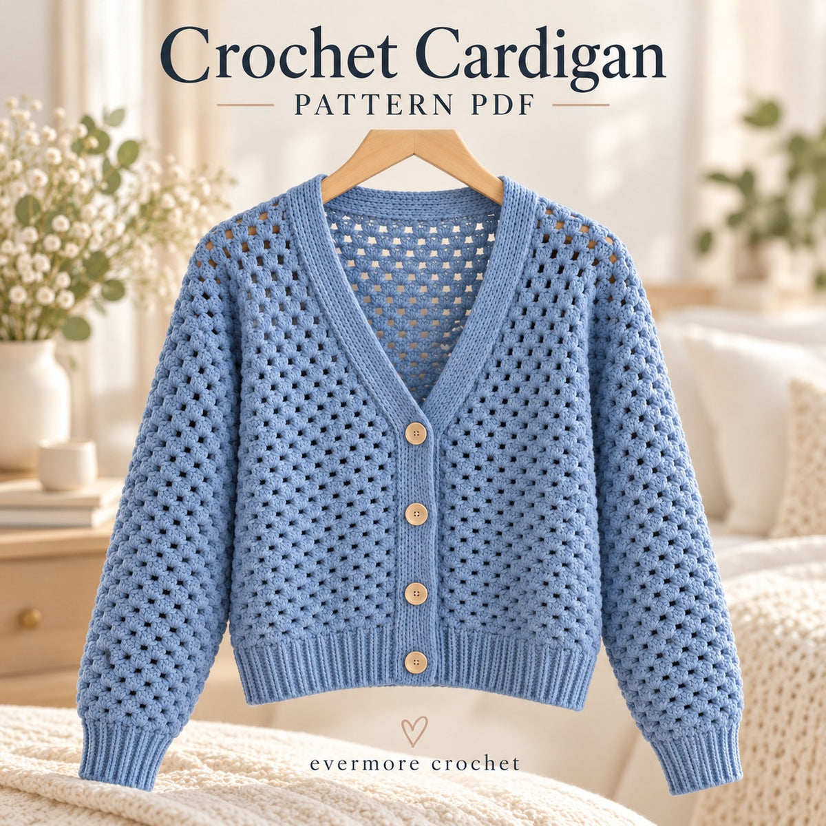 Crochet Cardigan Pattern PDF – Made-to-Measure Open Cardigan XS–2XL