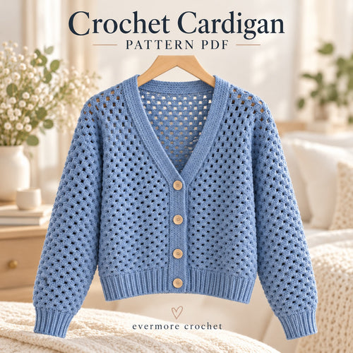 Crochet Cardigan Pattern PDF – Made-to-Measure Open Cardigan XS–2XL