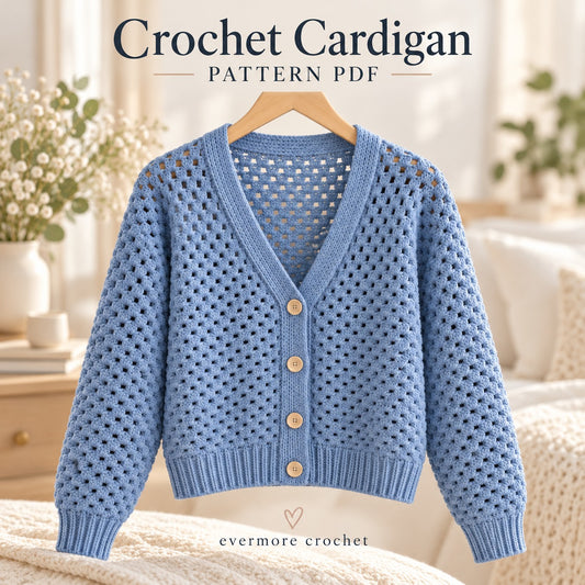 Crochet Cardigan Pattern PDF – Made-to-Measure Open Cardigan XS–2XL