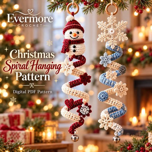 Crochet Winter Snowman Spiral Ornament Pattern PDF – Snowflakes & Bell