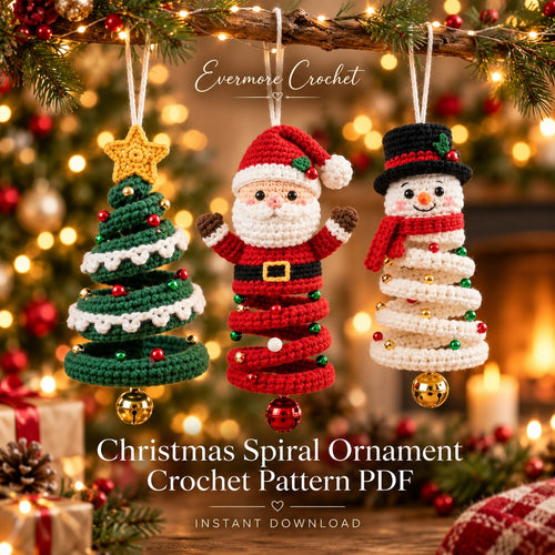 Crochet Christmas Ornament Set – Santa, Snowman & Tree Hanging Decor