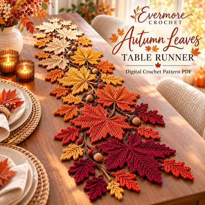 Autumn Leaves Table Runner Crochet Pattern PDF – Pumpkin Spice Gradient