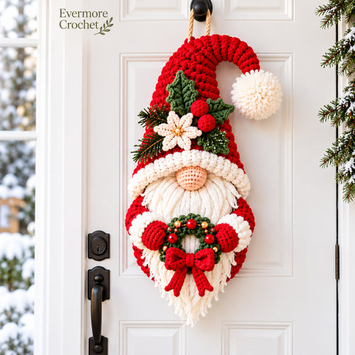 Christmas Gnome Door Hanger Crochet Pattern PDF – Mini Wreath Holiday Decor