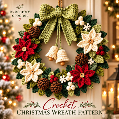 Crochet Christmas Wreath Pattern PDF – Poinsettia Holiday Door Decor