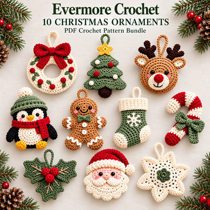 10 Christmas Crochet Ornament Patterns Bundle PDF – Holiday Tree Decorations