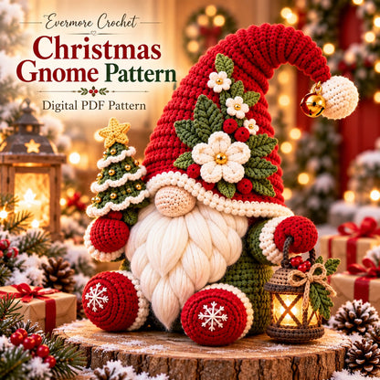 Christmas Gnome Crochet Pattern PDF – Lantern, Mini Tree & Flower Hat