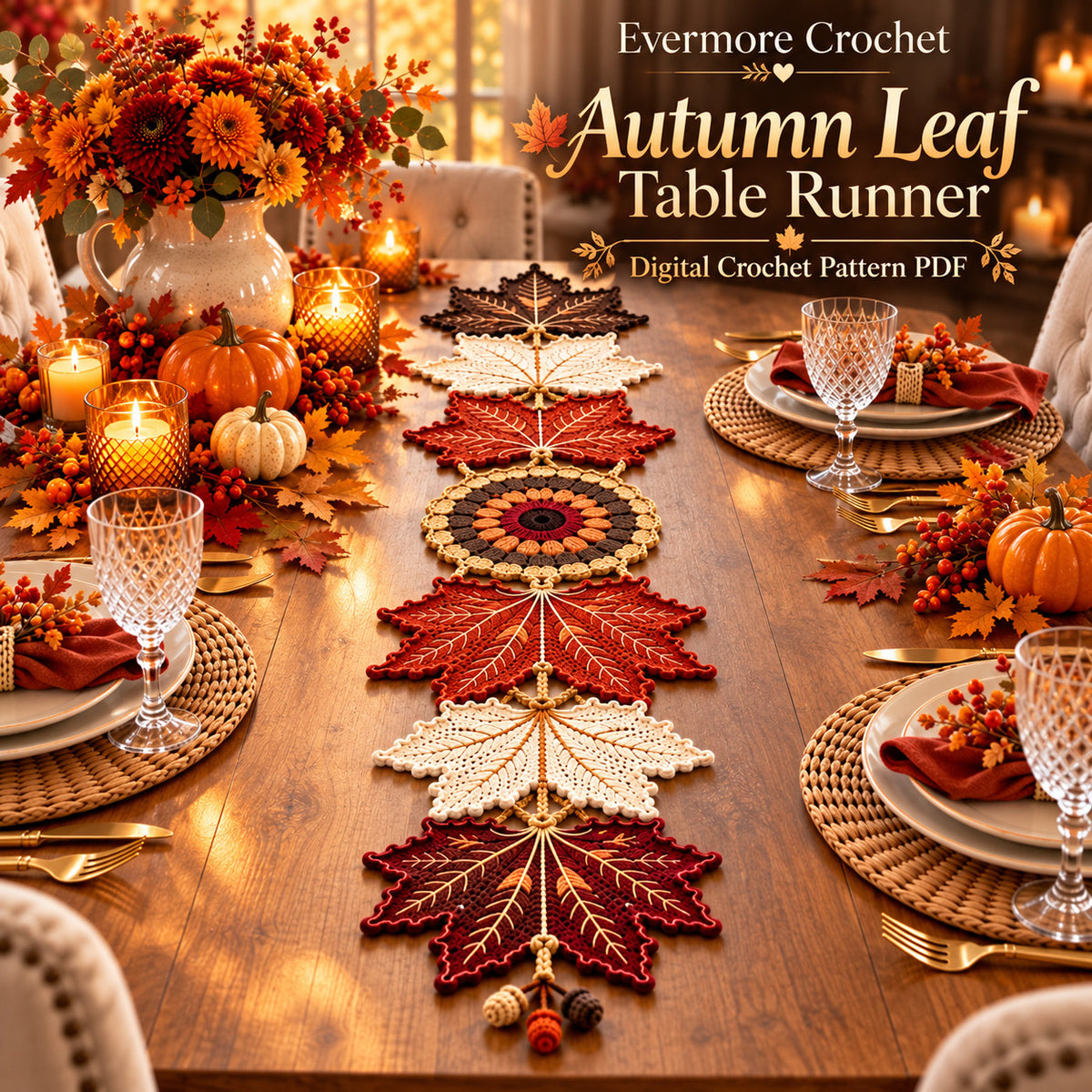 Autumn Maple Leaf Table Runner Crochet Pattern – Fall Decor PDF
