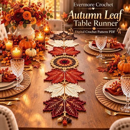 Autumn Maple Leaf Table Runner Crochet Pattern – Fall Decor PDF