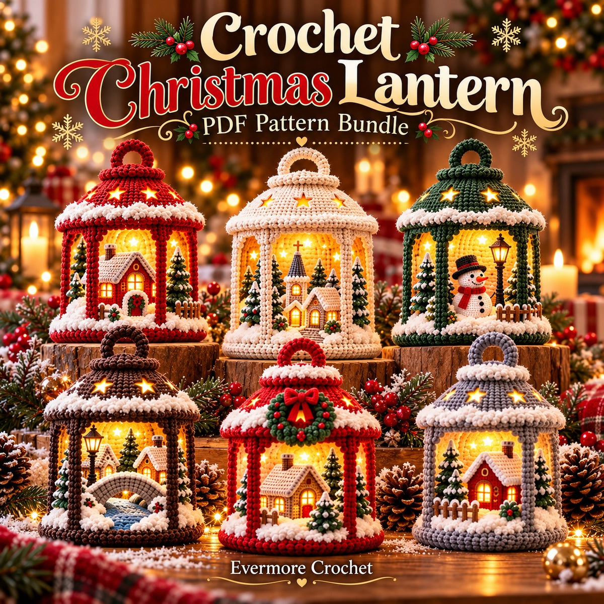 7-in-1 Winter Village Lantern Crochet Pattern Bundle PDF – Christmas Decor