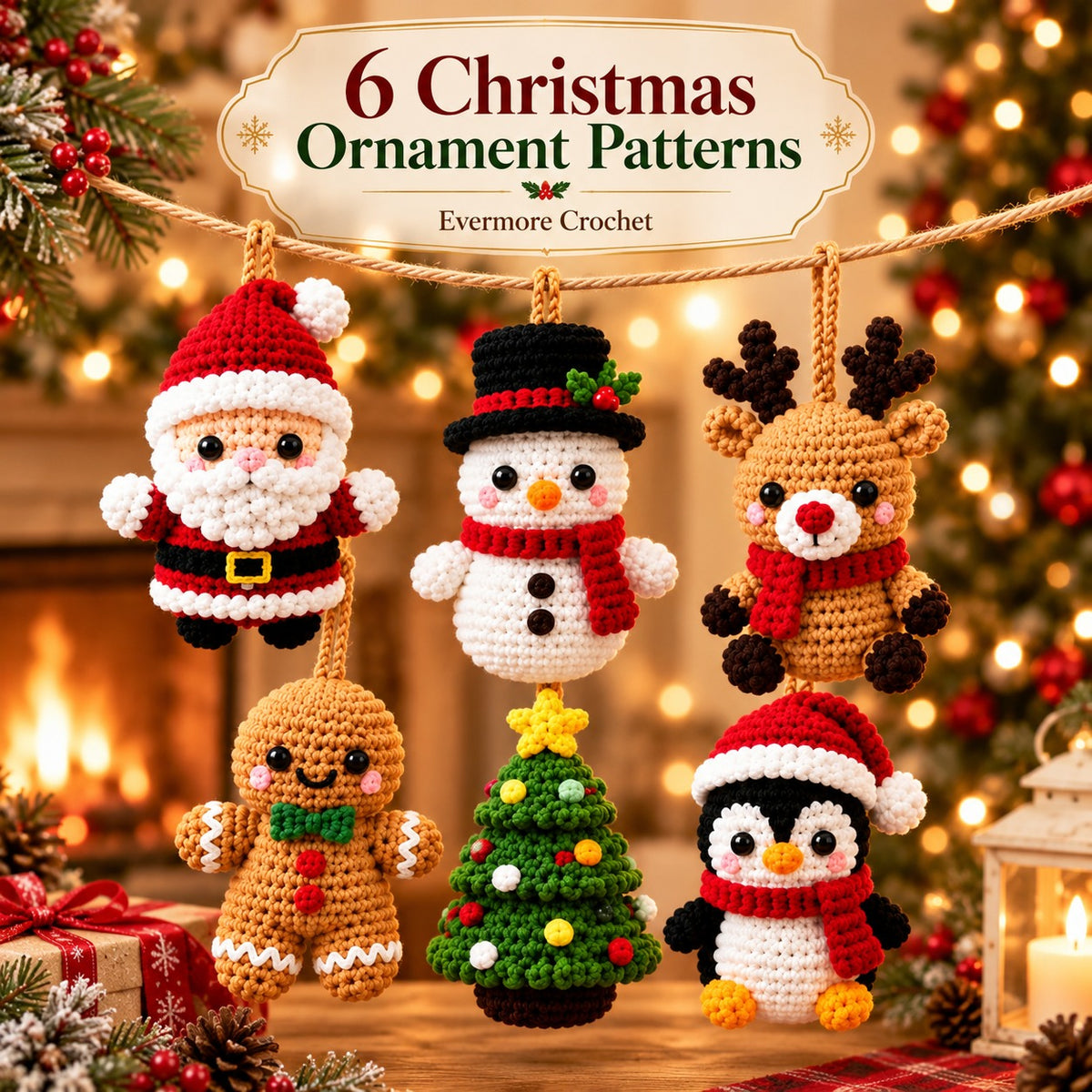 6-in-1 Christmas Ornament Crochet Pattern Bundle PDF – Santa, Snowman & More