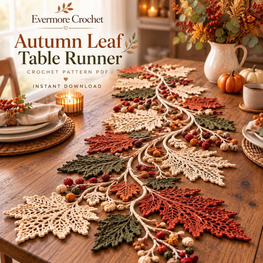 Autumn Leaf Table Runner & Coaster Set Crochet Pattern PDF – Botanical Lace