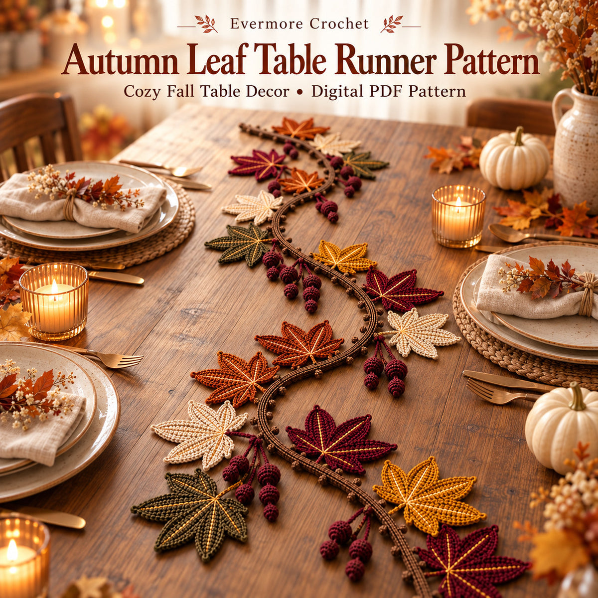 Autumn Maple Leaf Table Runner Crochet Pattern PDF – 3 Sizes