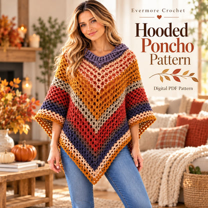 Hooded Poncho Crochet Pattern PDF – Boho Openwork Cape with Video Tutorial