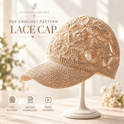 Floral Newsboy Cap Crochet Pattern PDF – Structured Brim Hat + Video Tutorial