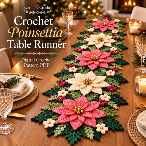 Christmas Poinsettia Table Runner Crochet Pattern PDF – Photo Tutorial