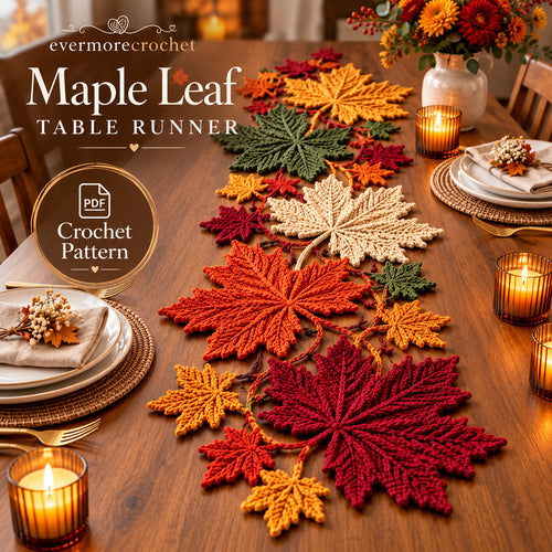 Maple Leaf Crochet Table Runner Pattern PDF – Autumn Botanical Vine Decor