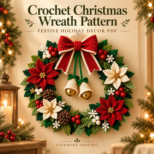 Crochet Christmas Wreath Pattern PDF – Poinsettia, Bow, Bells & Holiday Decor