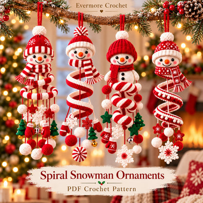Snowman Spiral Hanging Crochet Pattern PDF – Christmas Mobile & Ornament Decor