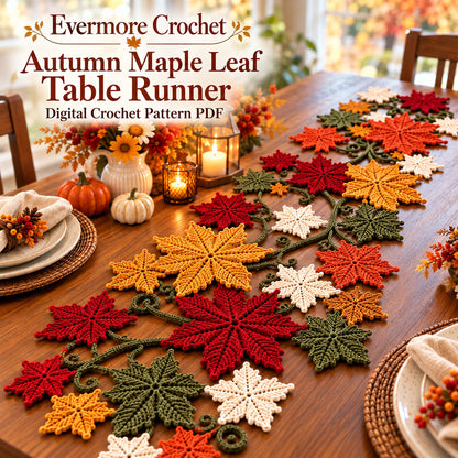 Maple Leaf Crochet Table Runner Pattern PDF – Fall & Thanksgiving Decor